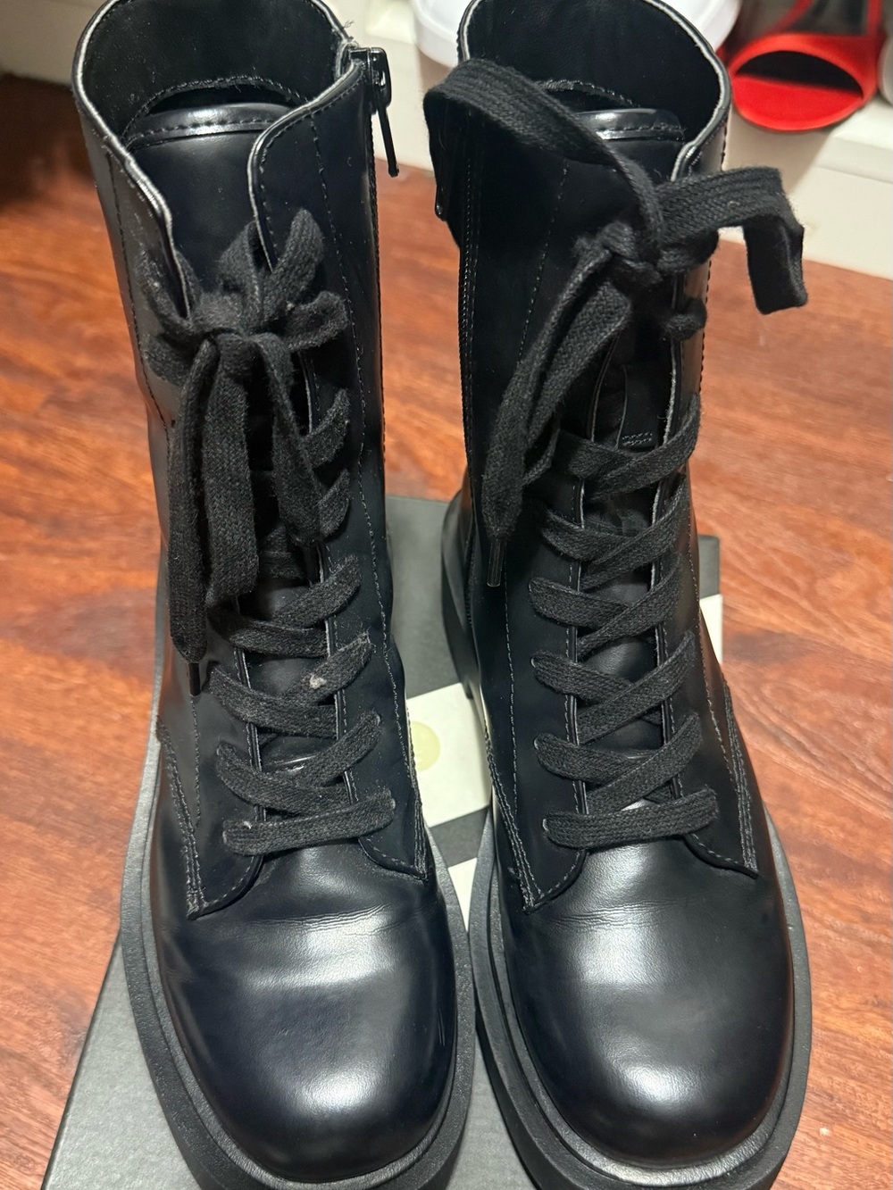 Black Lace-Up Chunky Lug Sole Ankle Boots – Size 6.5